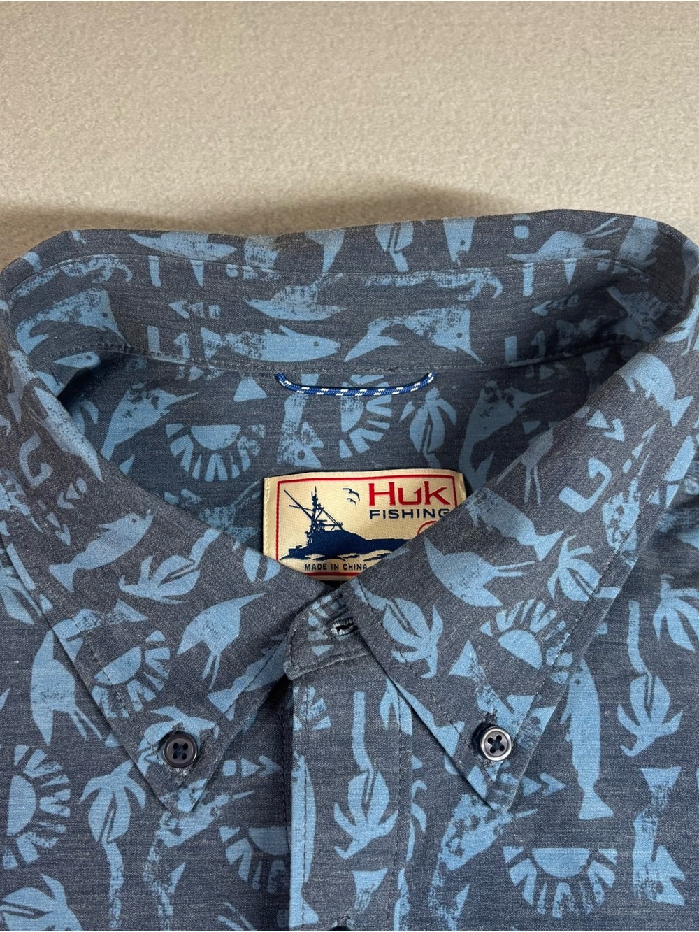Huk Men’s Blue Patterned Button-Down Shirt